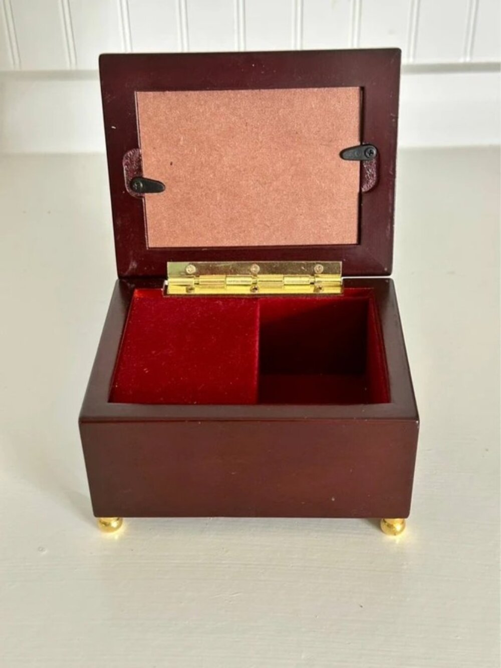 Musical Mahogany Jewelry Box with Red Velvet Interior